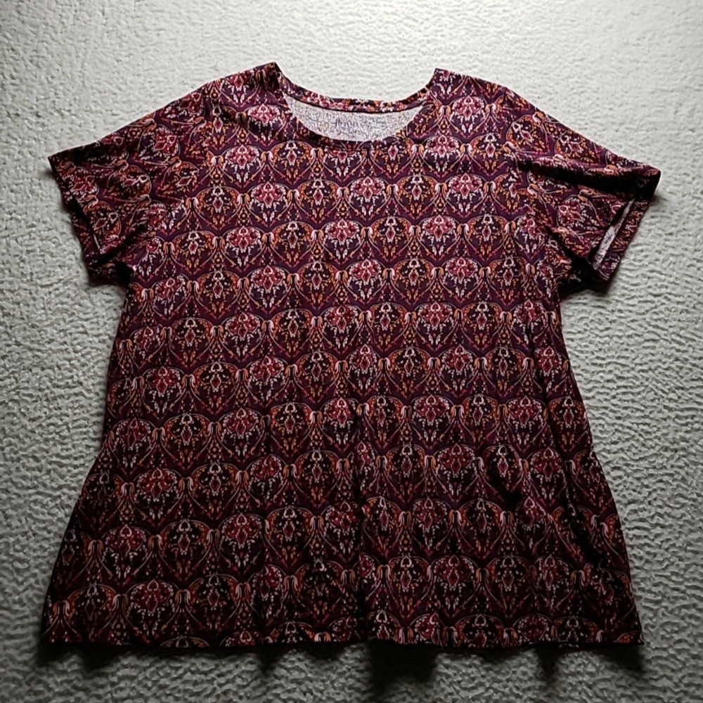 Roaman's Shirt Womens Plus 2X Purple Crew Neck Short Sleeve Paisley Tunic Top